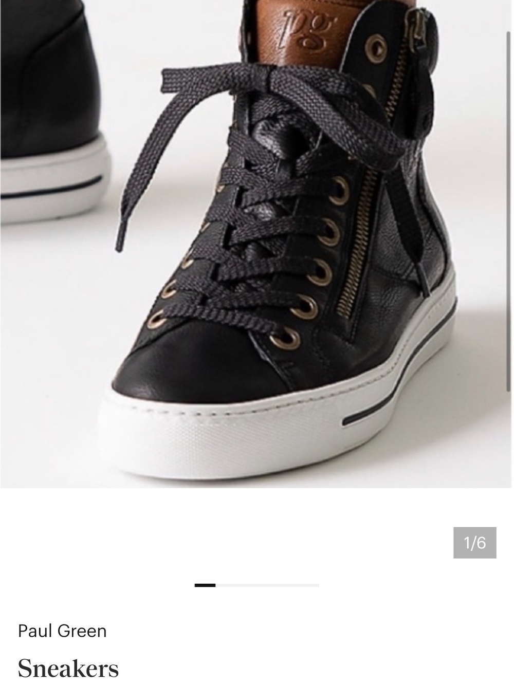Paul Green Black Leather High-Top Sneakers with White Sole